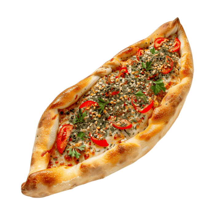 kusbasili pide food with tomatoes and olives on transparent background png