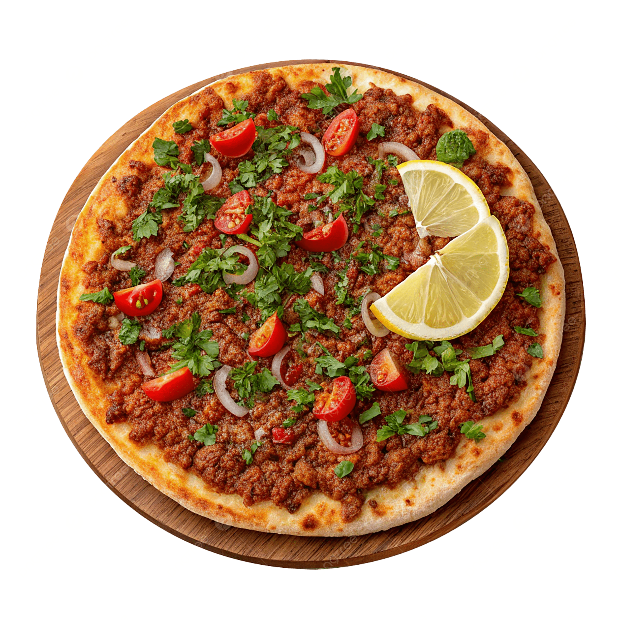 pngtree lahmacun turkish meat flatbread with herbs and lemon crispy crust realistic png image_20960748